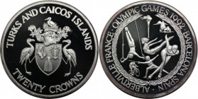 Weltmünzen und Medaillen, Turks und Caicos Inseln / Turks and Caicos Islands. "1992 Sommerolympiade, Barcelona". 20 Crowns 1992, Silber. 1.0 OZ. KM 79...