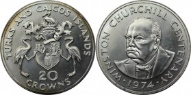 Weltmünzen und Medaillen, Turks und Caicos Inseln / Turks and Caicos Islands. 100. Jahrestag der Geburt von Winston Churchill. 20 Crowns 1974. Silber....