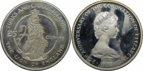 Weltmünzen und Medaillen, Turks und Caicos Inseln / Turks and Caicos Islands. 25. Jahrestag der Krönung der Königin Elizabeth II. Löwe von England. 25...