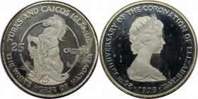 Weltmünzen und Medaillen, Turks und Caicos Inseln / Turks and Caicos Islands. 25. Jahrestag der Krönung der Königin Elizabeth II. Pferd von Hannover. ...