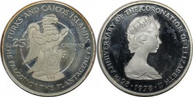 Weltmünzen und Medaillen, Turks und Caicos Inseln / Turks and Caicos Islands. 25. Jahrestag der Krönung der Königin Elizabeth II. Falke der Plantagene...