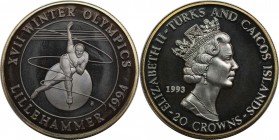 Weltmünzen und Medaillen, Turks und Caicos Inseln / Turks and Caicos Islands. "1994 Lillehammer Winter Olympics - Eislaufen". 20 Crowns 1993, Silber. ...