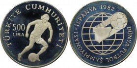 Weltmünzen und Medaillen, Türkei / Turkey. Fußball WM 1982 in Spanien. 500 Lira 1982, Silber. 0.69 OZ. KM 952. Polierte Platte