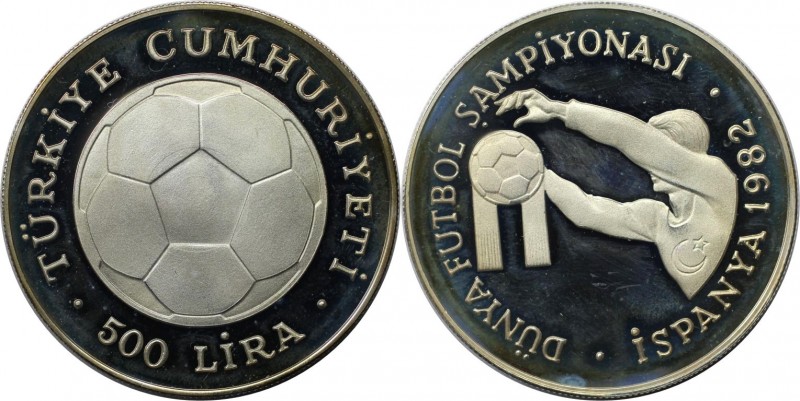 Weltmünzen und Medaillen, Türkei / Turkey. Fußball WM 1982 in Spanien. 500 Lira ...