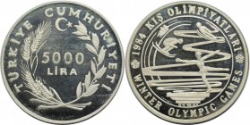 Weltmünzen und Medaillen, Türkei / Turkey. Winterolympiade Los Angeles. 5000 Lira 1984, Silber. 0.69 OZ. KM 971. Polierte Platte