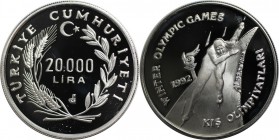 Weltmünzen und Medaillen, Türkei / Turkey. Winter Olympiade 1992 - Albertville. 20000 Lira 1990, Silber. 0.7 OZ. KM 1077. Polierte Platte