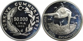 Weltmünzen und Medaillen, Türkei / Turkey. Gefährdete Wildtiere - Meeresschildkröte. 50000 Lira 1995, Silber. 0.69 OZ. KM 1037a. Polierte Platte