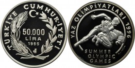 Weltmünzen und Medaillen, Türkei / Turkey. Sommerolympiade 1996 in Atlanta - Ringer. 50000 Lira 1995, Silber. 0.94 OZ. KM 1045. Polierte Platte
