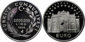 Weltmünzen und Medaillen, Türkei / Turkey. " Dolmabahce Palace". 3000000 Lira 1998, Silber. 0.93 OZ. KM 1080. Polierte Platte
