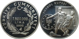 Weltmünzen und Medaillen, Türkei / Turkey. Fußball-Europameisterschaft. 7500000 Lira 2000, Silber. 0.93 OZ. Polierte Platte