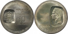 Weltmünzen und Medaillen, Venezuela. Simon Bolivar. 10 Bolivares 1973, Silber. KM 45. Stempelglanz