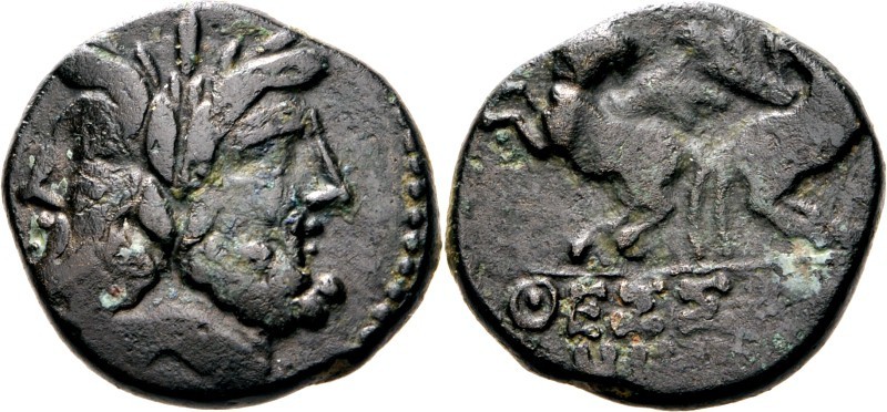 MAKEDONIEN. 
THESSALONIKE (Saloniki). 
AE-As/Assarion 22/20mm (80/31 v.Chr.) 7...