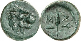 THRAKIEN. 
STÄDTE. 
LYSIMACHEIA. AE-15/16mm (309/222 v.Chr.) 2,72g.Löwenkopf n.r. / LU-SI Kornähre. SNG Cop.&nbsp; 919. . 


grüne Patina, ss-vz...