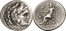 THRAKIEN. 
KÖNIGREICH. 
Lysimachos 323-281 v. Chr. Drachme (301/297 v.Chr.) 4,05g, KOLOPHON. Herakleskopf n.r. / LUS IMAXOY - BA SILEWS Zeus aetopho...