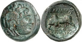 SYRIEN. 
KÖNIGREICH. 
Seleukos I. Nikator 305-281 v. Chr. AE-Tetrachalkon 20mm (286/281 v.Chr.) 6,08g, Antiocheia am Orontes. Medusenkopf mit Flügel...