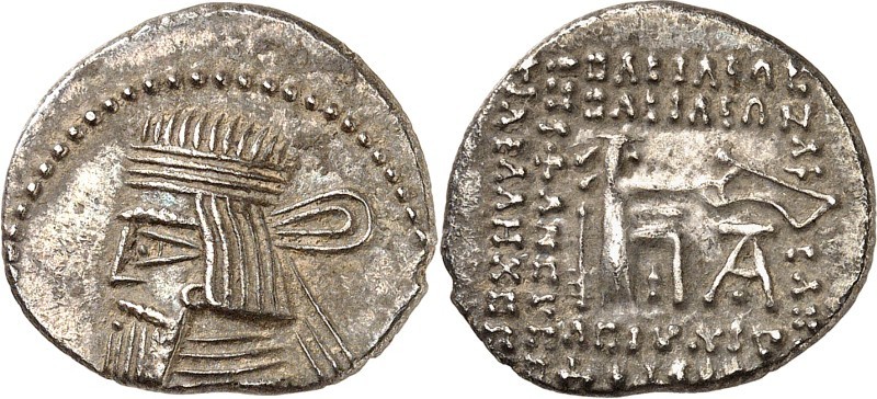 PARTHIEN. 
KÖNIGREICH. 
Artabanes II. 10-38. Drachme 3,78g, Ekbatana. Büste m....