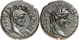 MAKEDONIEN. 
EDESSA (Edessa). 
Tiberius (mit Divus Augustus) 14-37. AE-Tetrachalkon 22mm 8,39g. Kopf n.r. TIBEPIO S KAISAR SEBASTOS / SEBASTOS QEOS ...