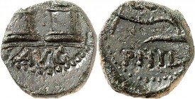 MAKEDONIEN. 
PHILIPPI, Colonia. 
Augustus 27 v. Chr. -14 n. Chr. AE-14mm 2,61g. Pflug [COL]-PHIL / [VIC]-AVG Zwei Modii. RPC&nbsp; 1652. . 


R g...