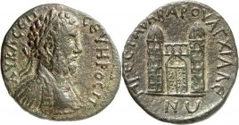 THRAKIEN. 
ANCHIALOS (Pomorije). 
Septimius Severus 193-211. AE-25/27mm (196/198) 6,98g, Provinzlegat Titus Statilius BARBARUS (um 196/198). Paludam...