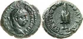 MOESIEN. 
MARKIANOPOLIS (Reka Devnia). 
Elagabalus 218-222. AE-Assarion 16mm 3,09g. Kopf m. Lkr. n.r. AUT K M AURH - ANTWNINO C / MARKIANO-POLITWN T...