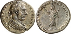 MOESIEN. 
NIKOPOLIS "am Istros" (Stari Nikjup an der Rusica). 
Macrinus 217-218. AE-Tetrassarion 26mm (217) 9,52g, Provinzlegat Marcus Statius LONGI...