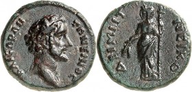 BITHYNIEN. 
NIKOMEDEIA (Izmir). 
Antoninus Pius 138-161. AE-Hemiassarion 16/17mm 3,54g. Kopf n.r. KAICAP AN-T WNEINOC / D HMHT - NEIKO Demeter steht...