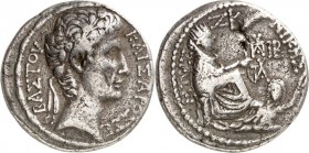 SYRIEN. 
SELEUKIS und PIEREIA / ANTIOCHEIA (Antakya). 
Augustus 27 v. Chr. -14 n. Chr. Tetradrachmon ("XX"= 5/4 v.Chr.) 14,29g. Kopf m. Lkr. n.r. KA...