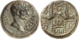 PHOINIKIEN. 
BERYTUS, Colonia (Beirut). 
Augustus 27-14. AE-18mm 8,45g, unter Trajan. Kopf Augustus n.r. DIVOS AVGVSTVS // V / BER / VIII 2 sich geg...