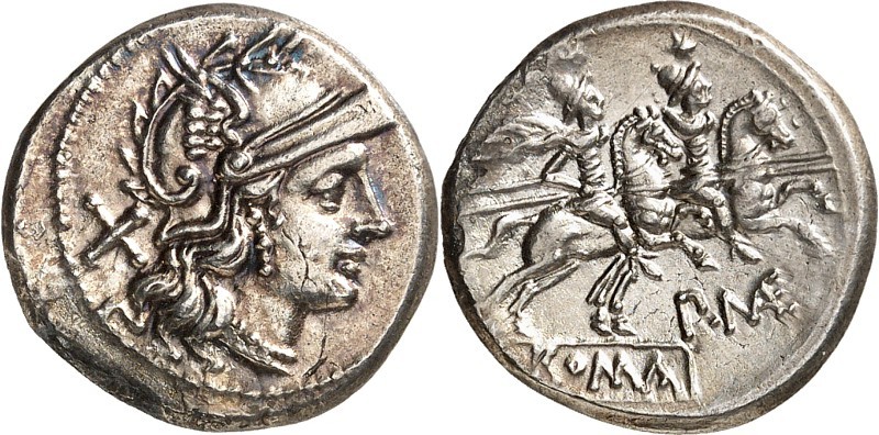 RÖMISCHE REPUBLIK : Silbermünzen. 
P. Maenius 194-190 v. Chr. Denar 3,61g. Behe...