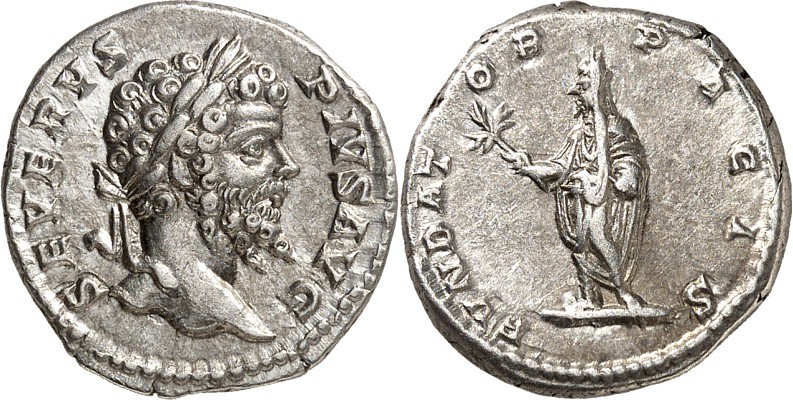 RÖMISCHES KAISERREICH. 
SEPTIMIUS SEVERUS 193-211. Denar (201) 3,62g. Kopf m. L...