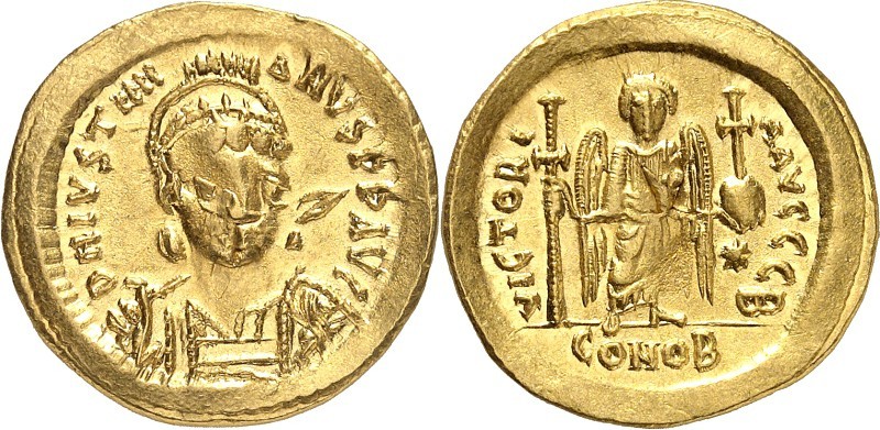 BYZANZ. 
IUSTINIANUS I. 527-565. Solidus (527/537) 4,48g, Konstantinopel, 2. Of...