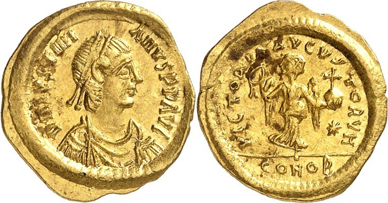 BYZANZ. 
IUSTINIANUS I. 527-565. Tremissis 1,51g, Konstantinopel. Paludamentbüs...