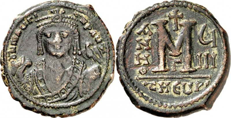 BYZANZ. 
MAURICIUS TIBERIUS 582-602. AE-Follis 27/28mm ("8"= 589/590) 12,69g, T...