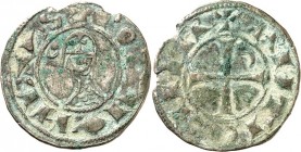 ANTIOCHIA, Fürstentum. 
Bohemund III. 1149-1201. Bi-Denier 0,92g. Kopf mit Kreuzhelm n.l. / Fußkreuz, im 2. Winkel Halbmond. Metcalf&nbsp; Typ 368-46...