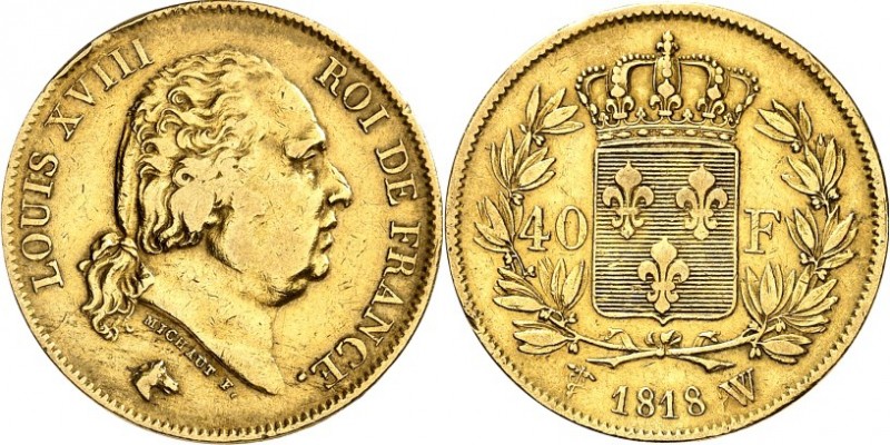 FRANKREICH. 
Louis XVIII. 1814-1824. 40 Francs 1818W Lille. Gad. 1092, Fr. 536,...