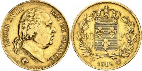 FRANKREICH. 
Louis XVIII. 1814-1824. 40 Francs 1818W Lille. Gad. 1092, Fr. 536, Schlumb. 131. 11,61g. 


l. Rf.,ss