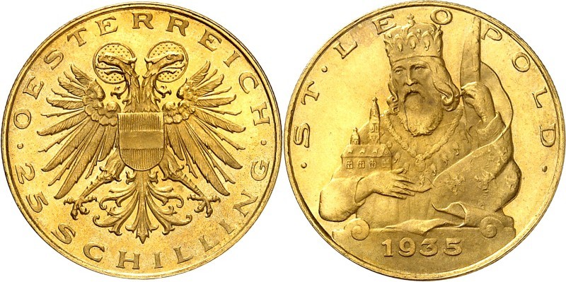 ÖSTERREICH. 
1. Republik 1919-1938. 25 Schilling 1935 St. Leopold. Fr.&nbsp; 43...