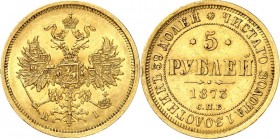 RUSSLAND. 
ZARENREICH. 
Alexander II. 1855-1881. 5 Rubel 1873 HI, St. Peterrsburg. Fr.&nbsp; 146, Schlumb.&nbsp; 132. 6&nbsp;g. fein. 


l. Rf.,v...