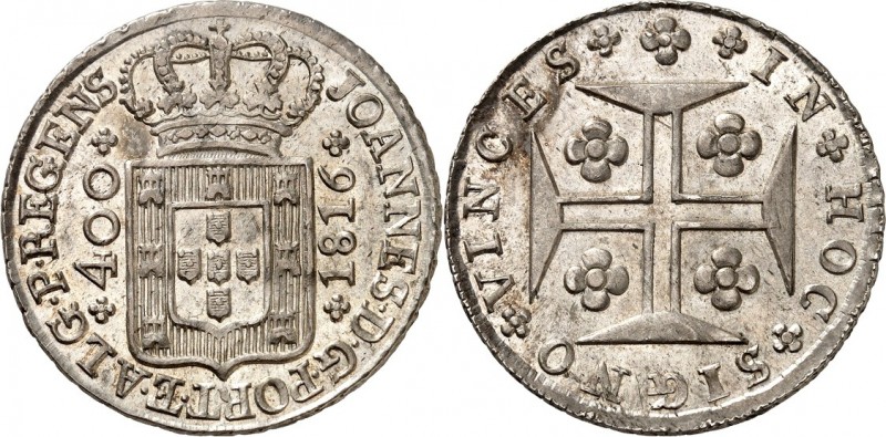 PORTUGAL. 
Joao VI. 1799-1816. 400 Reis 1816 Gekr. Wappen&nbsp;/ Fußkreuz. KM&n...