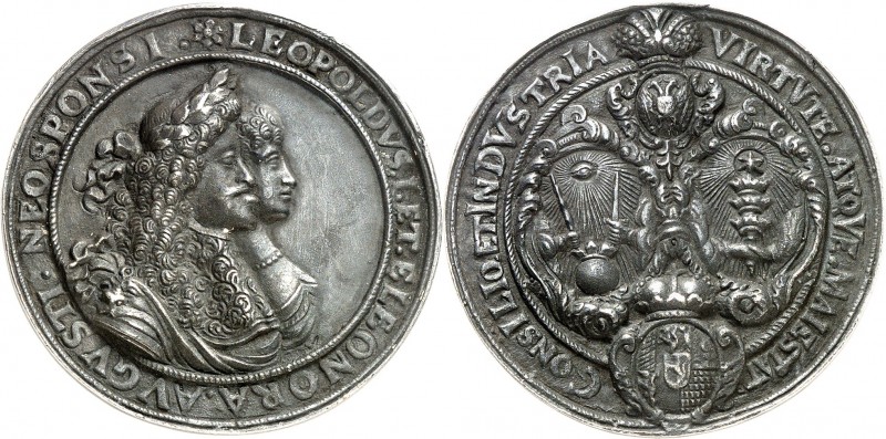 Römisch Deutsches Reich. 
Leopold I. 1657-1705. Guß-Medaille 1676 a. s. Vermähl...