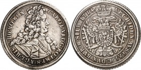 Römisch Deutsches Reich. 
Joseph I. 1705-1711. Reichstaler 1711 F-N. Breslau, Geharn. Brb. m. grosser Allongeperücke n.r. / Gekr.Doppeladler. Her. 14...