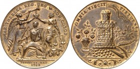 Römisch Deutsches Reich. 
Maria Theresia 1740-1780. Medaille 1743 (o. Sign.) a. d. Krönung zur Königin v. Ungarn u. Böhmen in Prag. Fama und Iustitia...