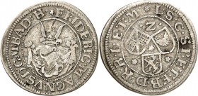 Baden-Durlach. 
Friedrich VII. Magnus 1677-1709. 2 Kreuzer o.J. Emmendingen. Turnierhelm auf Mantel/ 3 Wappen. Wiel.&nbsp; 598. . 


ss