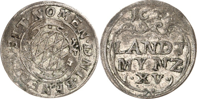 Bayern. 
Maximilian I., Herzog 1598-1623. Kipper-15 Kreuzer (Viertelgulden) 162...