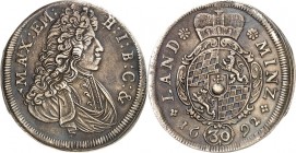 Bayern. 
Maximilian II. Emanuel 1679-1726. 30&nbsp;Kreuzer 1692 Geharn. drap. Brb. n.r.&nbsp;/ Kurwappen. Hahn&nbsp; 195, Witt.&nbsp; 1649. . 


H...