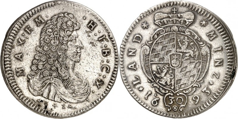 Bayern. 
Maximilian II. Emanuel 1679-1726. 30 Kreuzer 1693 Brb. n.r. ohne Einfa...