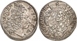 Bayern. 
Maximilian II. Emanuel 1679-1726. Landgroschen (3&nbsp;Kreuzer) 1723 Kopf n. r. ohne Mantelkragen / Gekröntes verziertes Wappen. Hahn&nbsp; ...