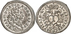 Bayern. 
Joseph I.: Kaiserliche Administration 1705-1715. 1 Kreuzer 1712 Mzz. Stern, München. Belorb. geharn. Brb. Karl VI. n.r. / Gekr. Doppeladler....