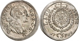 Bayern. 
Maximilian III. Joseph 1745-1777. 3 Kreuzer Landmünze 1765 München. LAND-MUNZ. Hahn&nbsp; 292, Schön&nbsp; 81a, Witt. 2197 Anm. . 


l.Sc...