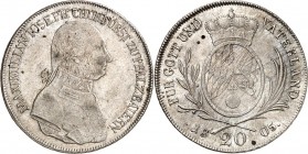 Bayern. 
Maximilian IV. Joseph 1799-1806(-1825). 20 Kreuzer 1805 Brustbild n.r. / Rundes Wappen (Bayern vorn) unter Kurhut zwischen Lorbeer- und Palm...